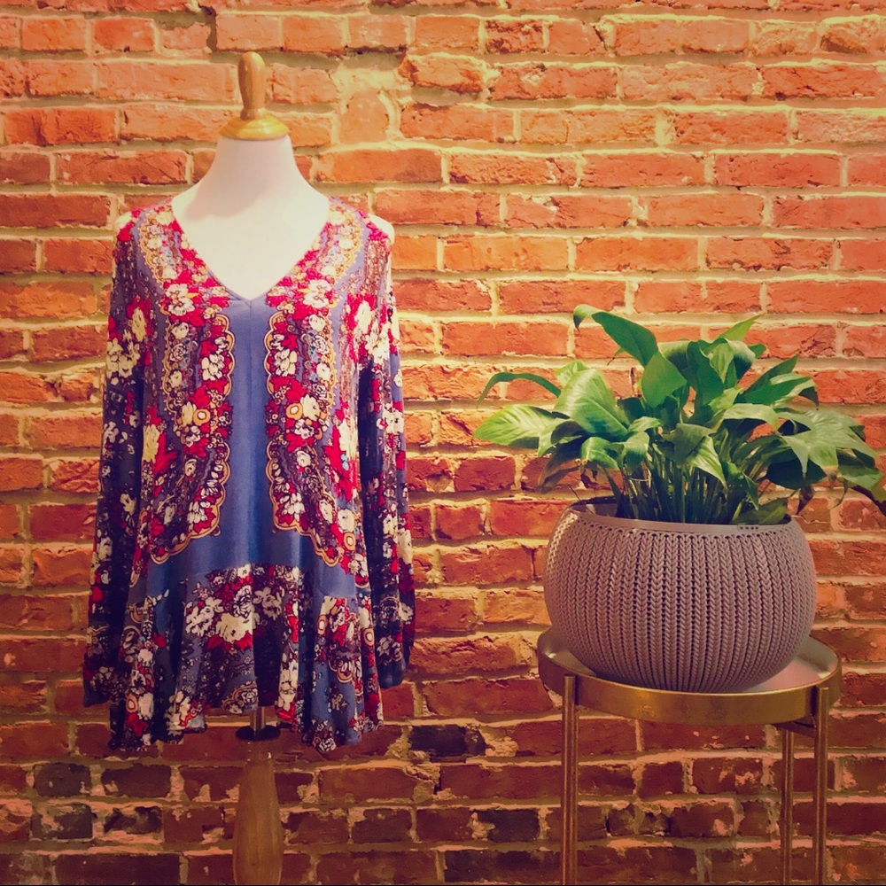 Free People Blue Floral Top